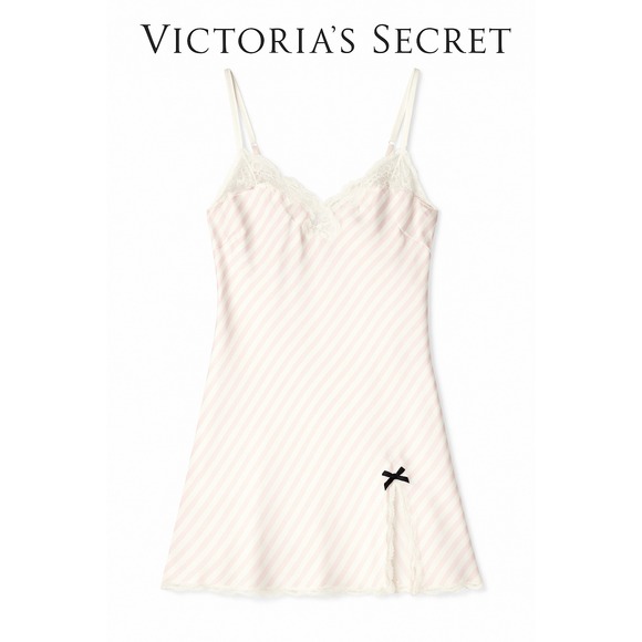 Victoria's Secret Satin Slip Dress S Pink White Lace Y2K Coquette Lingerie Mini - Picture 1 of 9
